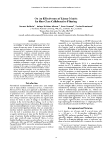 On the Effectiveness of Linear Models for One-Class Collaborative Filtering Suvash Sedhain