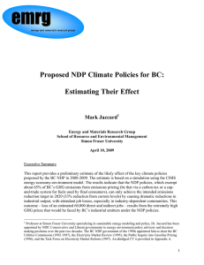 emrg Proposed NDP Climate Policies for BC:  Estimating Their Effect