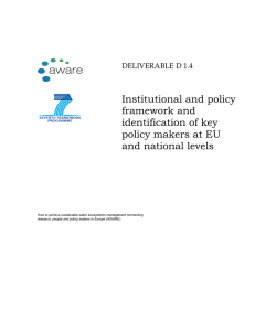 Institutional and policy framework and identification of key
