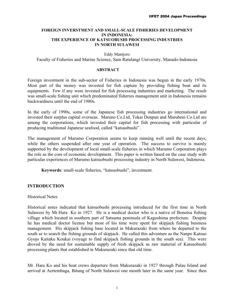 FOREIGN INVERSTMENT AND SMALL-SCALE FISHERIES DEVELOPMENT IN INDONESIA: