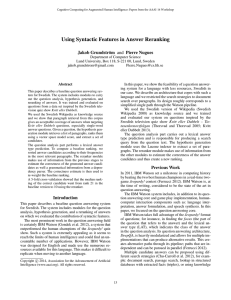 Using Syntactic Features in Answer Reranking Jakob Grundstr¨om and Pierre Nugues