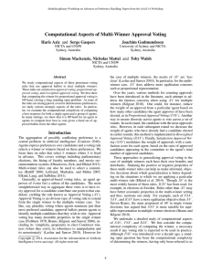 Computational Aspects of Multi-Winner Approval Voting Haris Aziz and Serge Gaspers