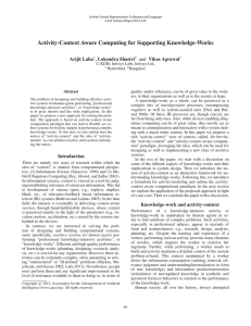 Activity-Context Aware Computing for Supporting Knowledge-Works Arijit Laha , Lokendra Shastri