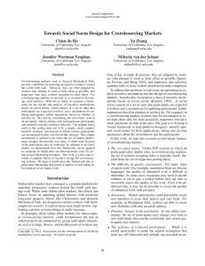 Towards Social Norm Design for Crowdsourcing Markets Chien-Ju Ho Yu Zhang