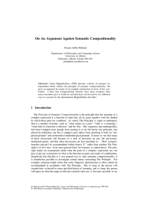 On An Argument Against Semantic Compositionality Francis Jeffry Pelletier