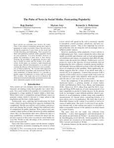 The Pulse of News in Social Media: Forecasting Popularity Roja Bandari
