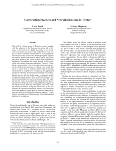 Conversation Practices and Network Structure in Twitter Luca Rossi Matteo Magnani