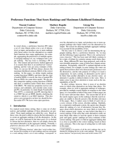 Preference Functions That Score Rankings and Maximum Likelihood Estimation