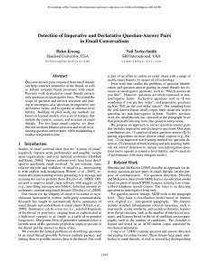 Detection of Imperative and Declarative Question-Answer Pairs in Email Conversations Helen Kwong