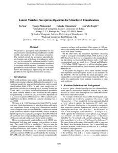 Latent Variable Perceptron Algorithm for Structured Classiﬁcation