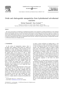 O xide and chalcogenide nanoparticles from hydrothermal / solvothermal reactions *
