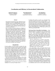 Coordination and Efficiency in Decentralized Collaboration Daniel M. Romero Dan Huttenlocher Jon Kleinberg