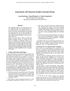 Experiments with Massively Parallel Constraint Solving Microsoft Research Cambridge Abstract