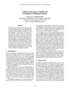 Uniform Convergence, Stability and Learnability for Ranking Problems