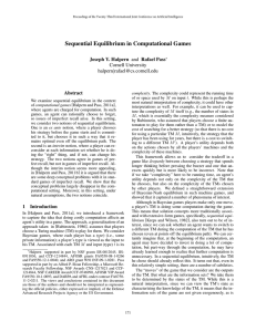 Sequential Equilibrium in Computational Games Joseph Y. Halpern and Rafael Pass halpern|