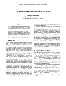 The Markov Assumption: Formalization and Impact Alexander Bochman Computer Science Department,