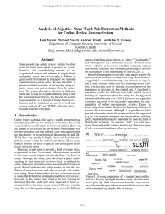 Analysis of Adjective-Noun Word Pair Extraction Methods for Online Review Summarization