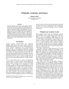 Wikipedia, Academia, and Science Eduard Aibar