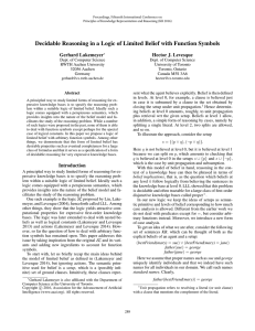 Decidable Reasoning in a Logic of Limited Belief with Function... Gerhard Lakemeyer Hector J. Levesque