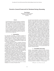 Towards a General Framework for Maximum Entropy Reasoning Nico Potyka