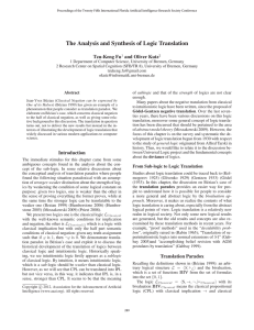 The Analysis and Synthesis of Logic Translation Tzu-Keng Fu and Oliver Kutz