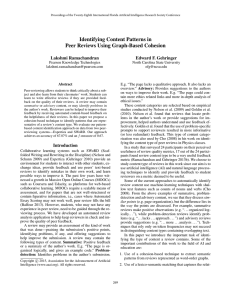 Identifying Content Patterns in Peer Reviews Using Graph-Based Cohesion Lakshmi Ramachandran