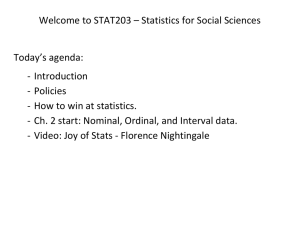 Welcome to STAT203 – Statistics for Social Sciences  Today’s agenda: - Introduction
