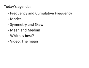 Today’s agenda: - Frequency and Cumulative Frequency - Modes - Symmetry and Skew