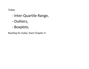 - Inter-Quartile Range, - Outliers, - Boxplots. Today: