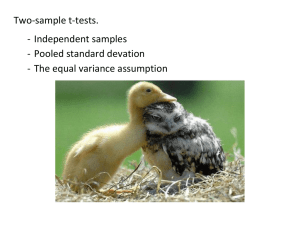 Two-sample t-tests. - Independent samples - Pooled standard devation