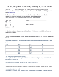 Stat 302, Assignment 2, Due Friday February 19, 2016 at...