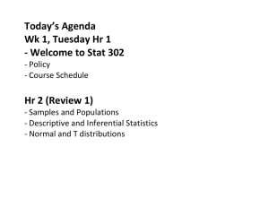 Today’s Agenda Wk 1, Tuesday Hr 1 - Welcome to Stat 302