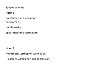 Today's Agenda Correlation vs association, Pearson’s R, non-linearity,