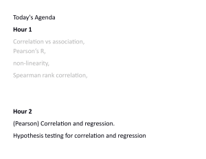 Today's Agenda (Pearson) Correlation and regression. Hypothesis testing for correlation and regression