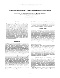 Reinforcement Learning as a Framework for Ethical Decision Making