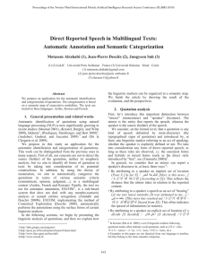 Direct Reported Speech in Multilingual Texts: Automatic Annotation and Semantic Categorization