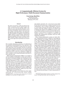 A Computationally Efﬁcient System for High-Performance Multi-Document Summarization Sean Sovine, Hyoil Han