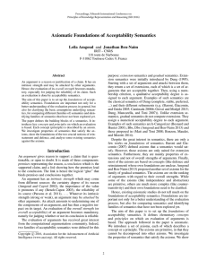 Axiomatic Foundations of Acceptability Semantics Leila Amgoud and Jonathan Ben-Naim