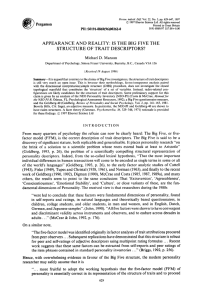 APPEARANCE  AND  REALITY:  IS THE  BIG ... STRUCTURE  OF  TRAIT  DESCRIPTORS? Pergamon PII: