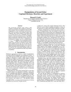 Manipulation of Second-Order Copeland Elections: Heuristic and Experiment Ramoni O. Lasisi