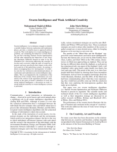 Swarm Intelligence and Weak Artificial Creativity Mohammad Majid al-Rifaie John Mark Bishop