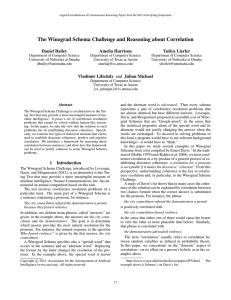 The Winograd Schema Challenge and Reasoning about Correlation Daniel Bailey Amelia Harrison