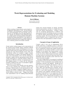 Work Representations for Evaluating and Modeling Human-Machine Systems Dorrit Billman