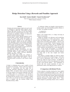 Hedge Detection Using a Rewards and Penalties Approach Ken Stahl