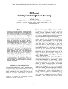 NEH Project: Modeling Acoustic Adaptation in Bird Song G. K. D. Crozier