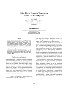 Metaethics in Context of Engineering Ethical and Moral Systems Lily Frank