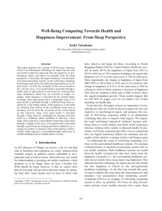 Well-Being Computing Towards Health and Happiness Improvement: From Sleep Perspective Keiki Takadama