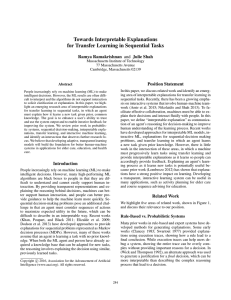 Towards Interpretable Explanations for Transfer Learning in Sequential Tasks Position Statement