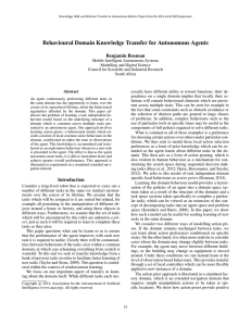 Behavioural Domain Knowledge Transfer for Autonomous Agents Benjamin Rosman