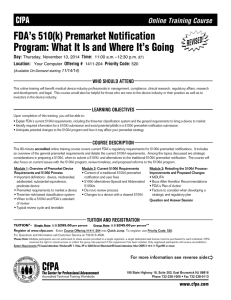 FDA’s 510(k) Premarket Notification CfPA Online Training Course